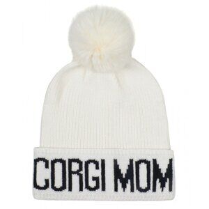 Corgi Mom White Black Beanie Knitted Soft Pom Pom Hat for Women Pet Lover NWT